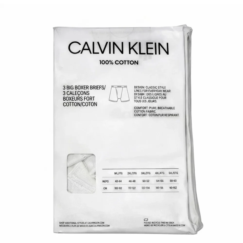 Men’s Big & Tall Calvin Klein Boxer Briefs 3-Pack White Cotton Underwear 5XL